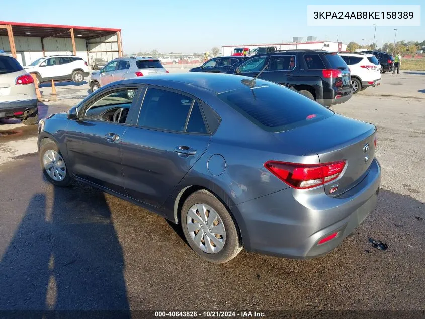 2019 Kia Rio S VIN: 3KPA24AB8KE158389 Lot: 40643828