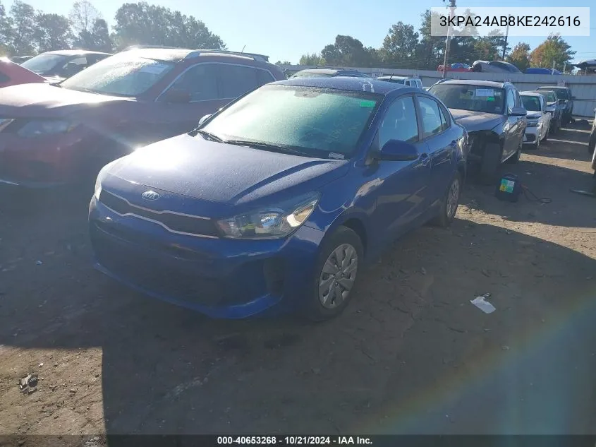 2019 Kia Rio S VIN: 3KPA24AB8KE242616 Lot: 40653268