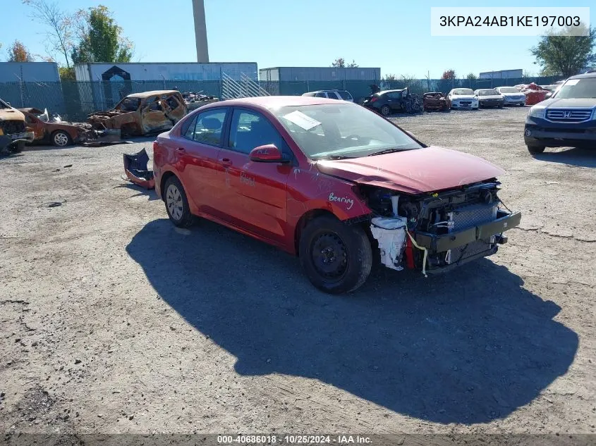 2019 Kia Rio S VIN: 3KPA24AB1KE197003 Lot: 40686018