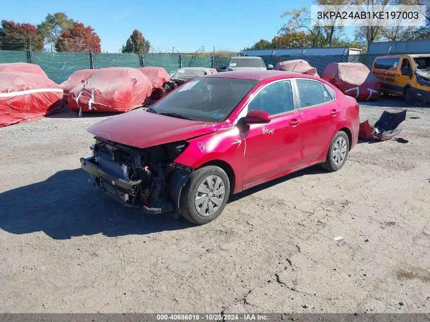 2019 Kia Rio S VIN: 3KPA24AB1KE197003 Lot: 40686018