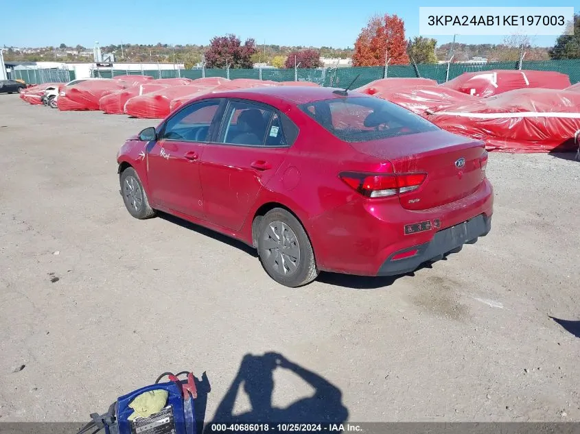 2019 Kia Rio S VIN: 3KPA24AB1KE197003 Lot: 40686018