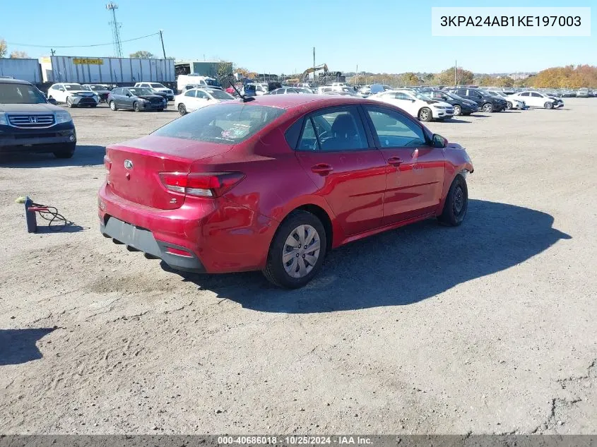 2019 Kia Rio S VIN: 3KPA24AB1KE197003 Lot: 40686018