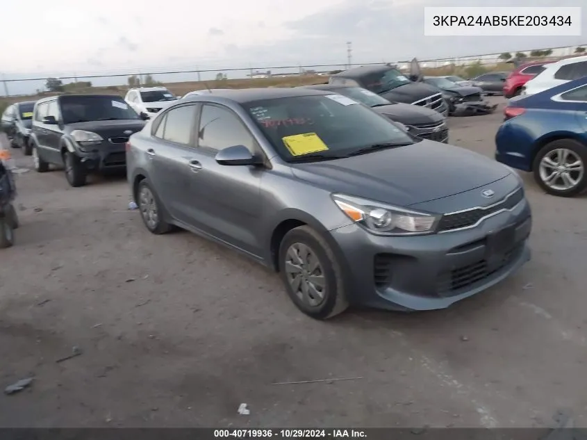 2019 Kia Rio S VIN: 3KPA24AB5KE203434 Lot: 40719936