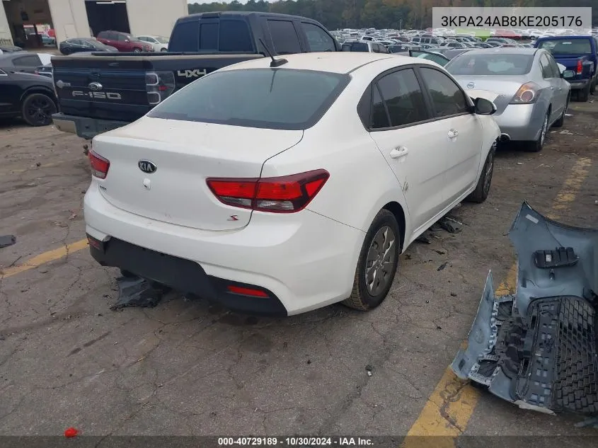 2019 Kia Rio S VIN: 3KPA24AB8KE205176 Lot: 40729189