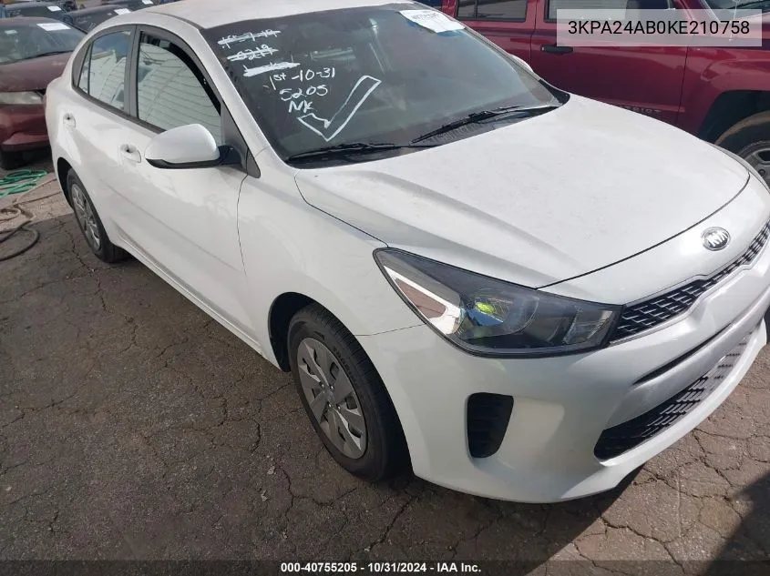 2019 Kia Rio Lx VIN: 3KPA24AB0KE210758 Lot: 40755205