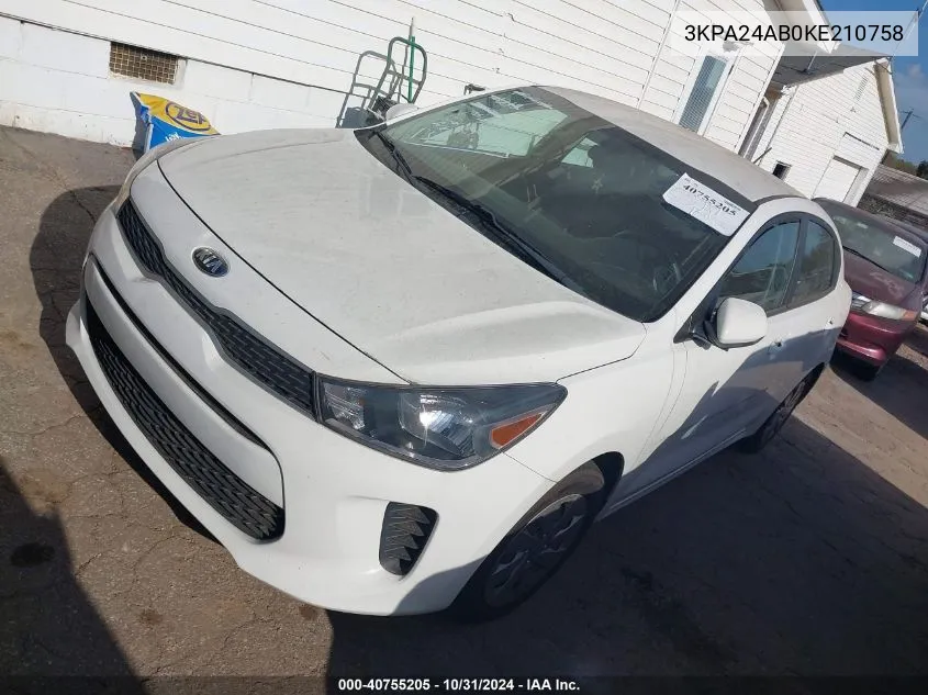 2019 Kia Rio Lx VIN: 3KPA24AB0KE210758 Lot: 40755205