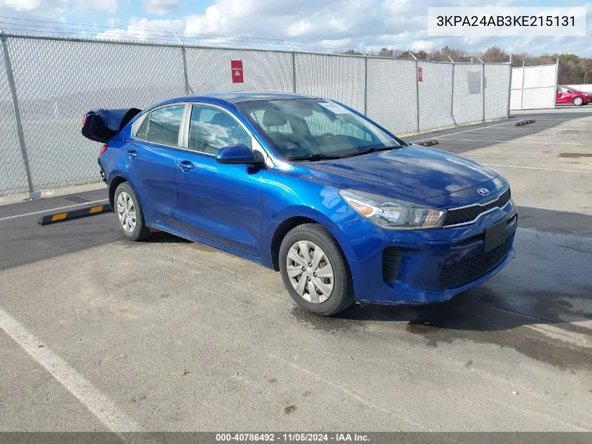 2019 Kia Rio S VIN: 3KPA24AB3KE215131 Lot: 40786492