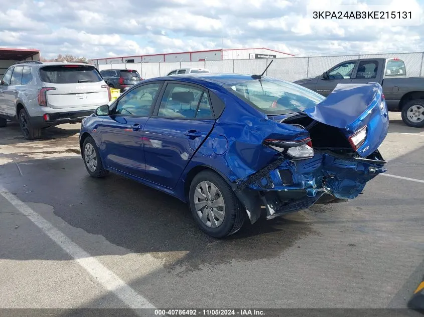 2019 Kia Rio S VIN: 3KPA24AB3KE215131 Lot: 40786492