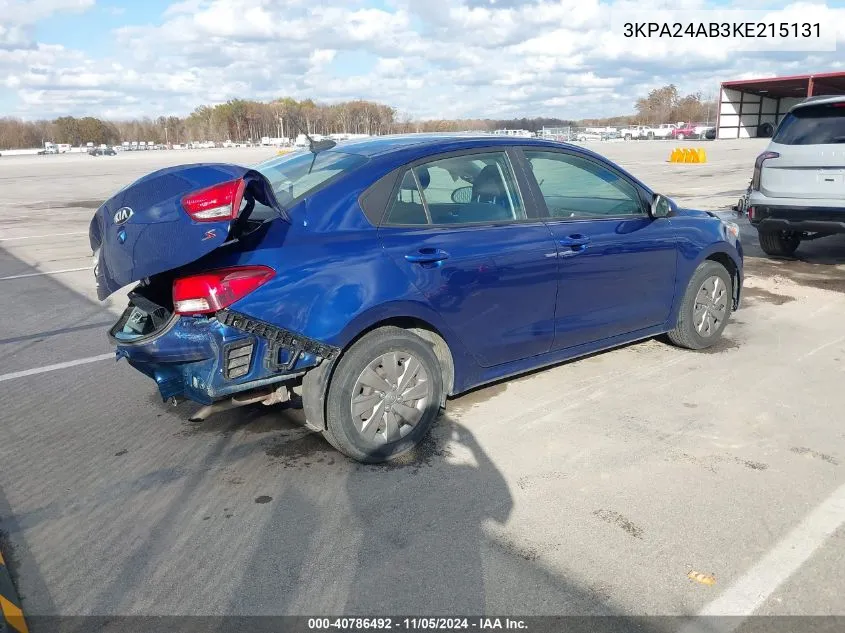 2019 Kia Rio S VIN: 3KPA24AB3KE215131 Lot: 40786492