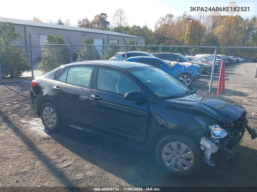 2019 Kia Rio S VIN: 3KPA24AB6KE182531 Lot: 40808754