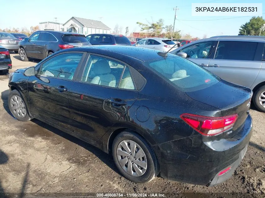 2019 Kia Rio S VIN: 3KPA24AB6KE182531 Lot: 40808754