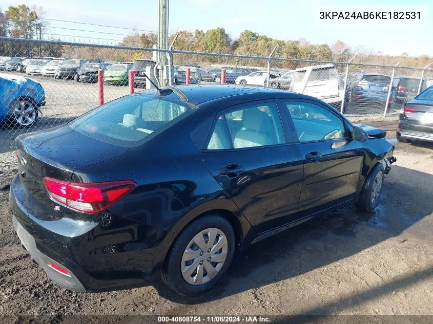 2019 Kia Rio S VIN: 3KPA24AB6KE182531 Lot: 40808754