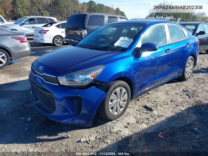 2019 Kia Rio S VIN: 3KPA24AB6KE202308 Lot: 40821912