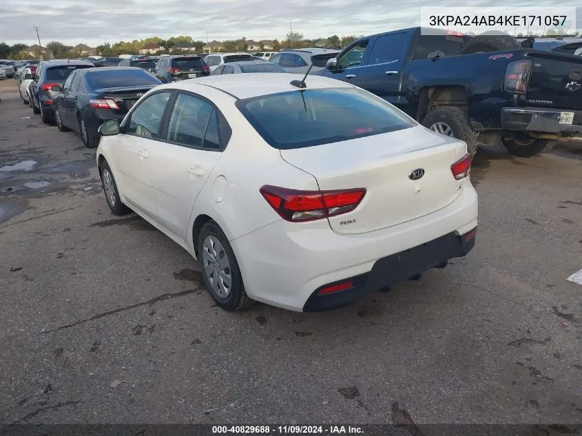 2019 Kia Rio S VIN: 3KPA24AB4KE171057 Lot: 40829688