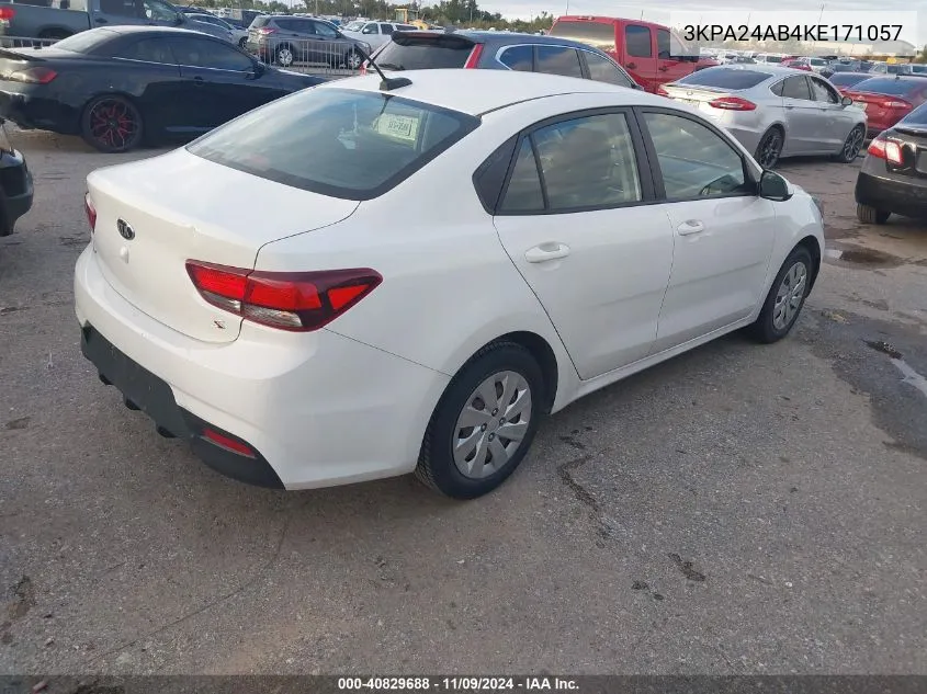 2019 Kia Rio S VIN: 3KPA24AB4KE171057 Lot: 40829688