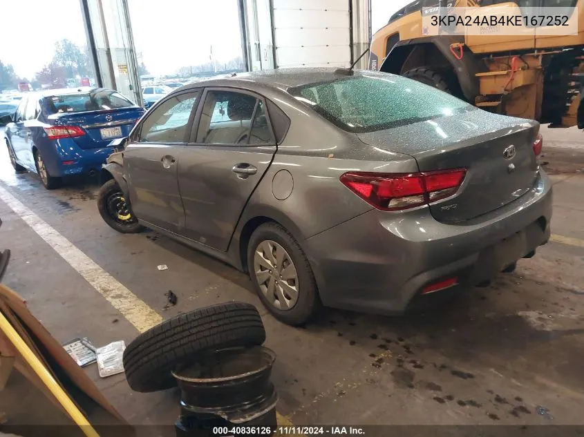 2019 Kia Rio S VIN: 3KPA24AB4KE167252 Lot: 40836126