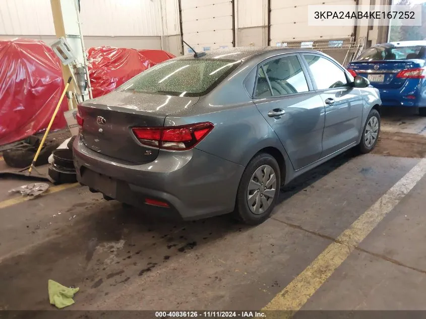 2019 Kia Rio S VIN: 3KPA24AB4KE167252 Lot: 40836126