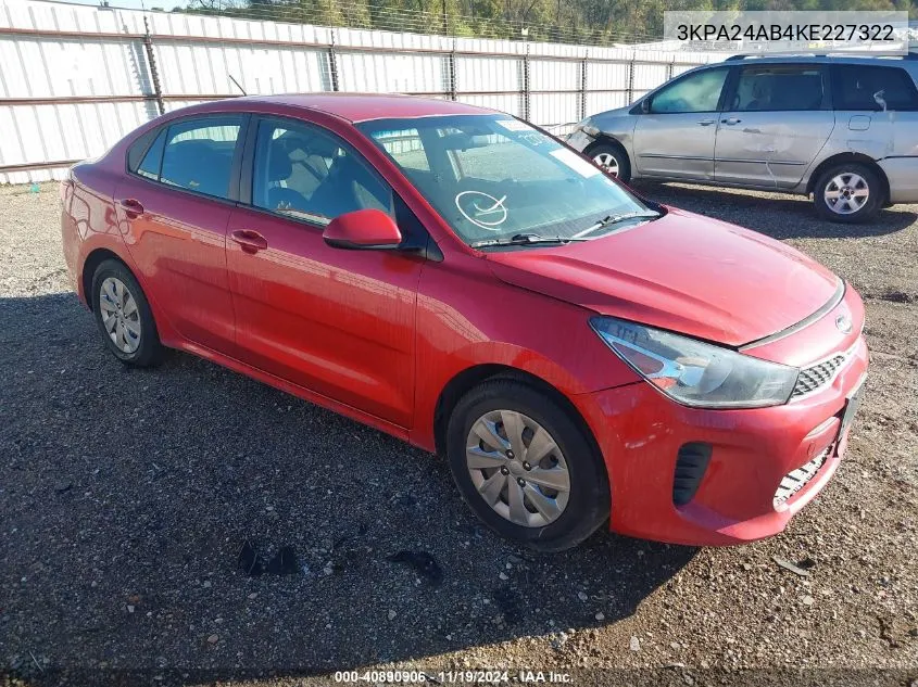 2019 Kia Rio S VIN: 3KPA24AB4KE227322 Lot: 40890906