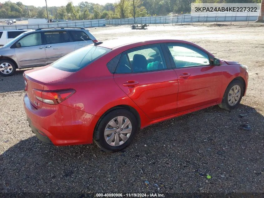 2019 Kia Rio S VIN: 3KPA24AB4KE227322 Lot: 40890906