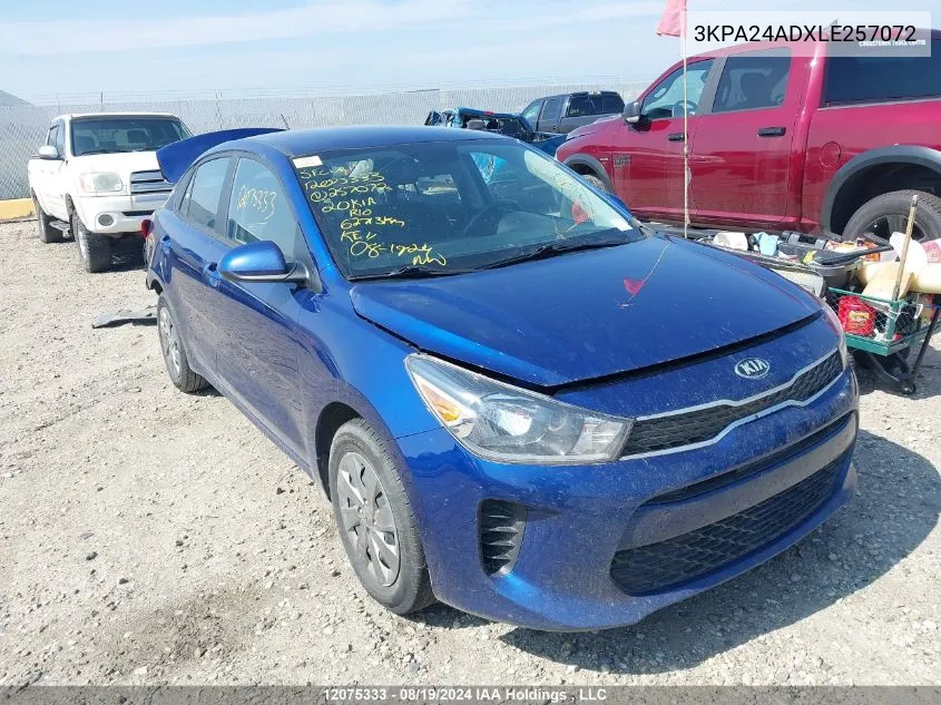 2020 Kia Rio VIN: 3KPA24ADXLE257072 Lot: 12075333