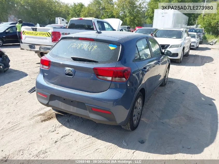 2020 Kia Rio Lx/S VIN: 3KPA25AD7LE273980 Lot: 12088149