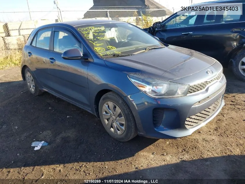 2020 Kia Rio 5-Door VIN: 3KPA25AD1LE345403 Lot: 12150269