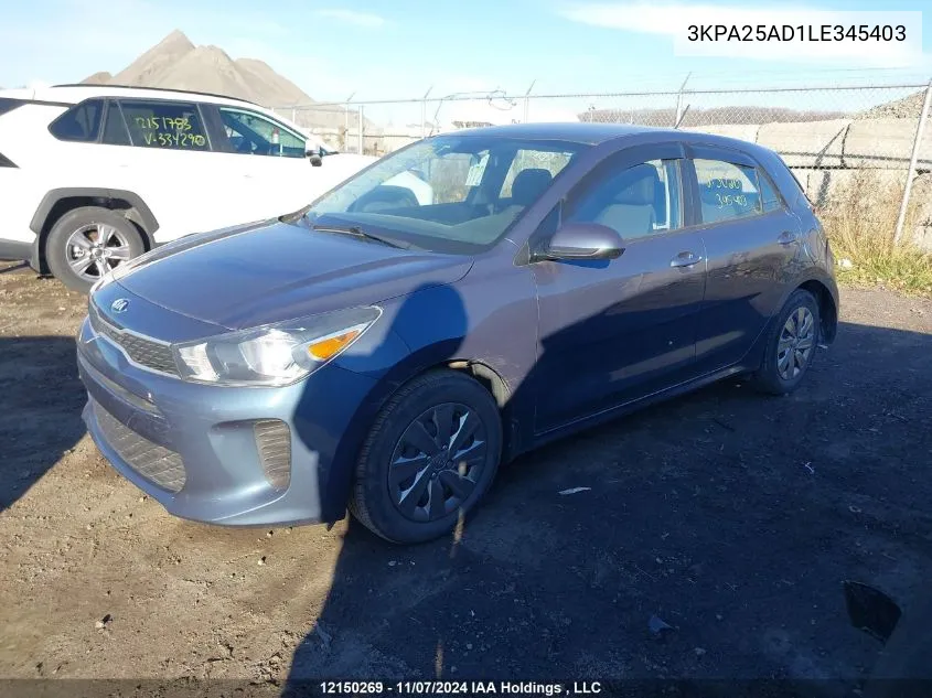 2020 Kia Rio 5-Door VIN: 3KPA25AD1LE345403 Lot: 12150269