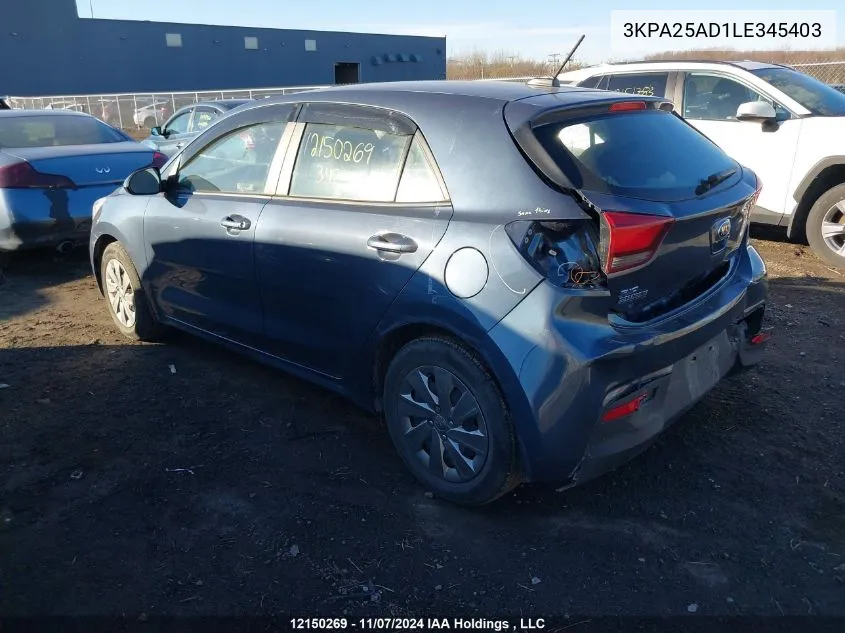 2020 Kia Rio 5-Door VIN: 3KPA25AD1LE345403 Lot: 12150269