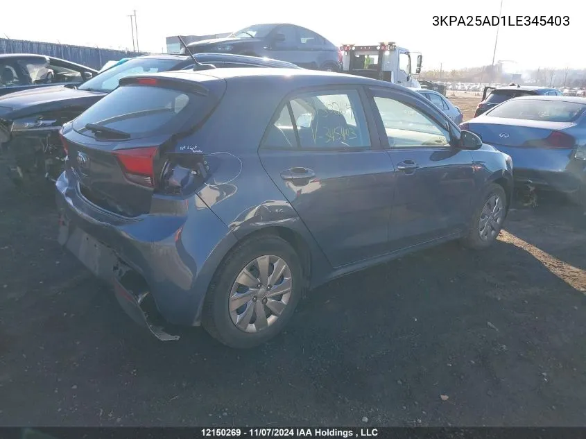 2020 Kia Rio 5-Door VIN: 3KPA25AD1LE345403 Lot: 12150269