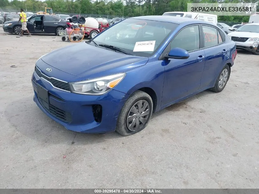 2020 Kia Rio S VIN: 3KPA24ADXLE336581 Lot: 39295478