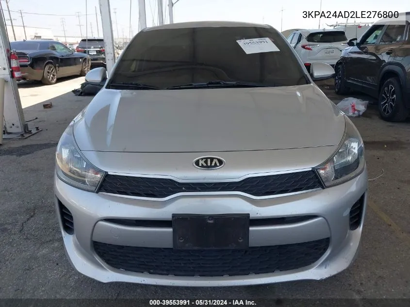 2020 Kia Rio Lx VIN: 3KPA24AD2LE276800 Lot: 39553991