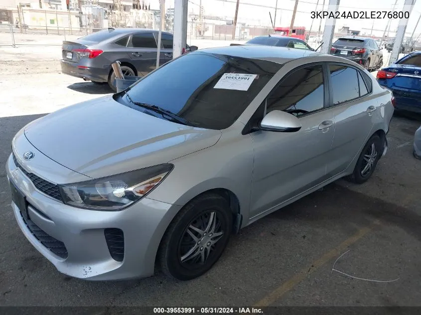 2020 Kia Rio Lx VIN: 3KPA24AD2LE276800 Lot: 39553991