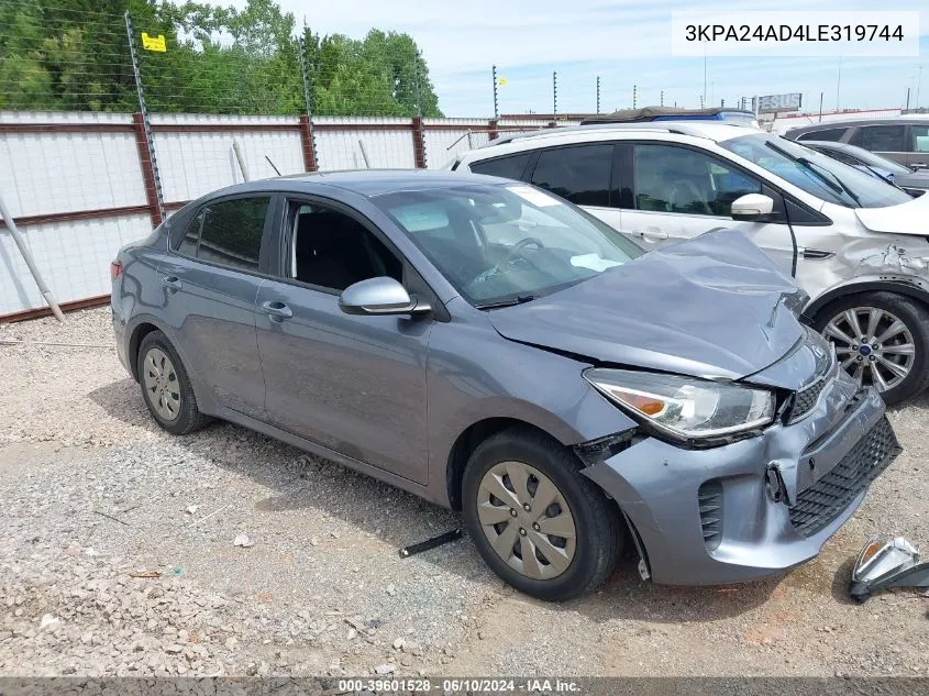 2020 Kia Rio S VIN: 3KPA24AD4LE319744 Lot: 39601528