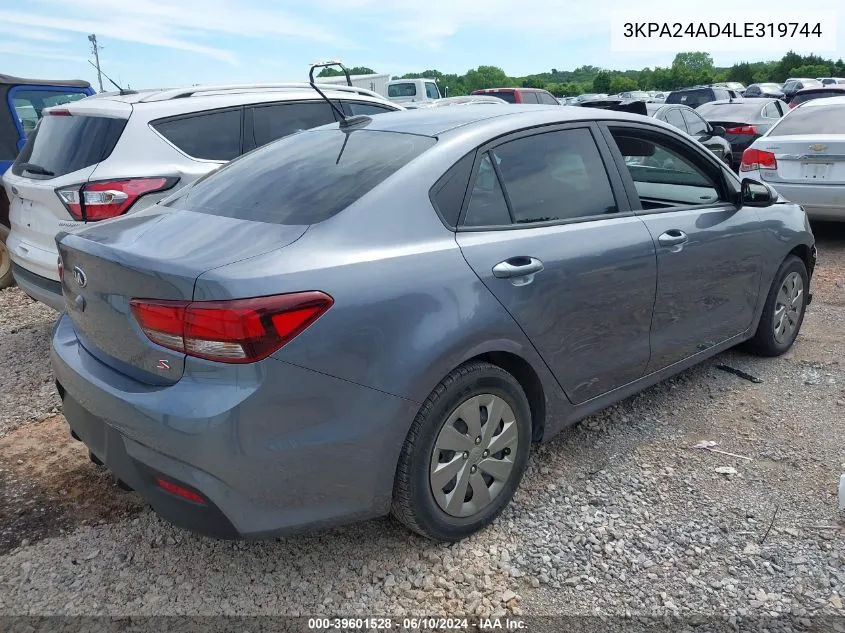 2020 Kia Rio S VIN: 3KPA24AD4LE319744 Lot: 39601528