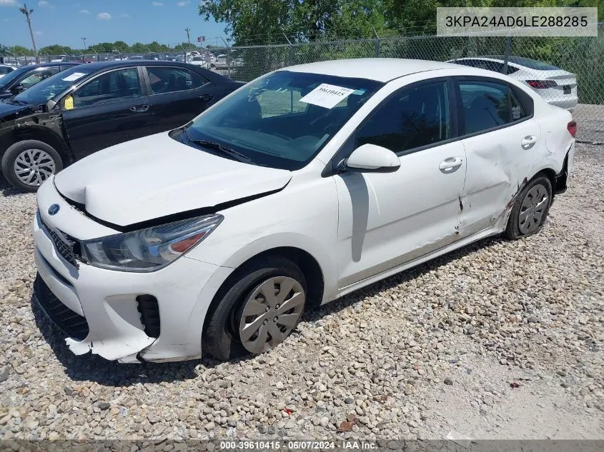 2020 Kia Rio S VIN: 3KPA24AD6LE288285 Lot: 39610415