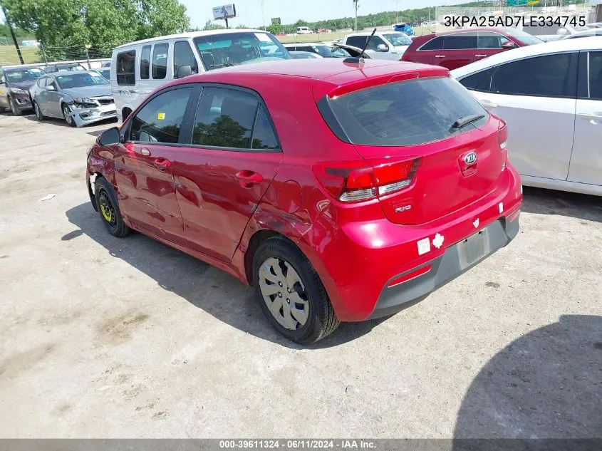 2020 Kia Rio 5-Door S VIN: 3KPA25AD7LE334745 Lot: 39611324