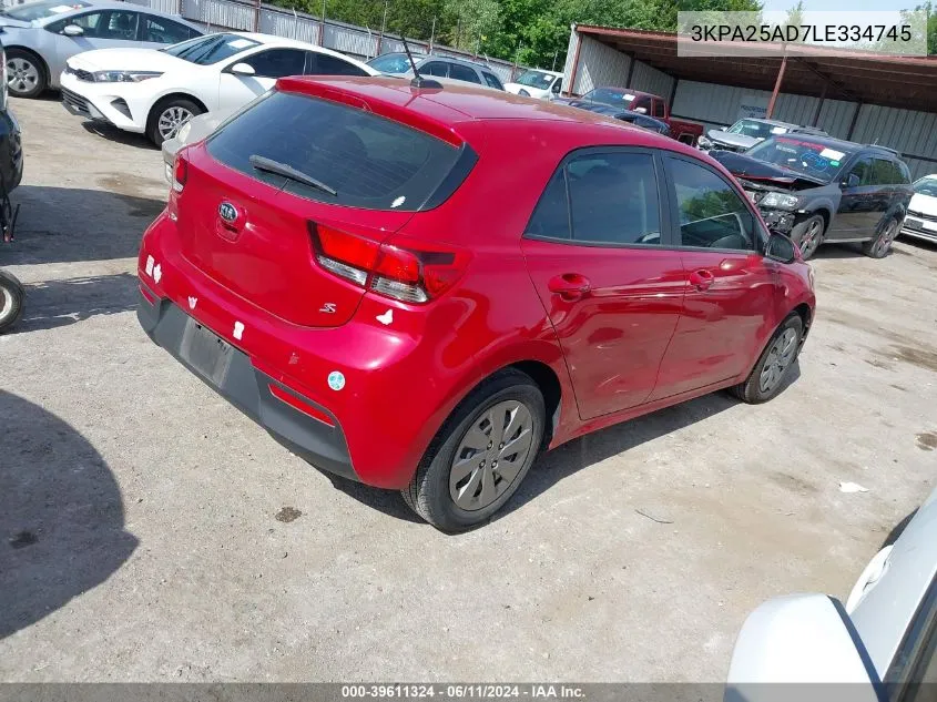 2020 Kia Rio 5-Door S VIN: 3KPA25AD7LE334745 Lot: 39611324