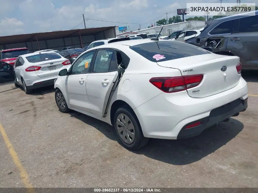 2020 Kia Rio Lx VIN: 3KPA24AD7LE357789 Lot: 39652337