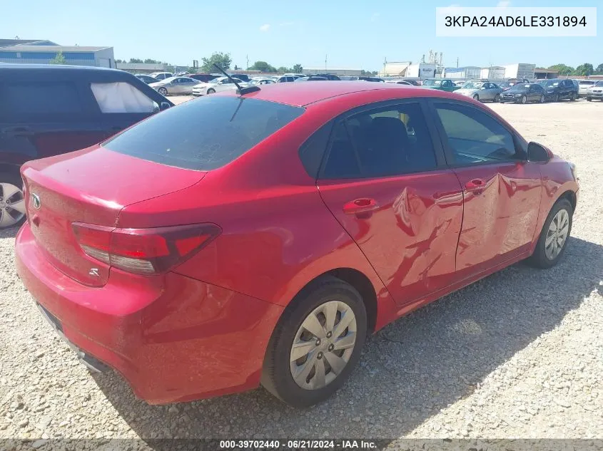 3KPA24AD6LE331894 2020 Kia Rio S