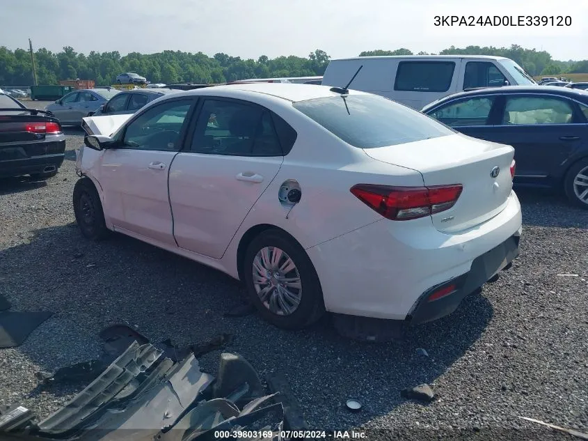 2020 Kia Rio Lx VIN: 3KPA24AD0LE339120 Lot: 39803169