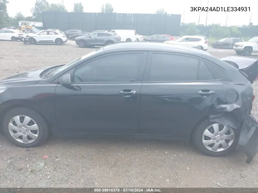 2020 Kia Rio Lx VIN: 3KPA24AD1LE334931 Lot: 39810378