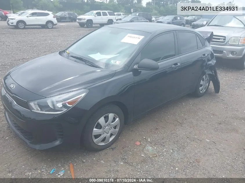 2020 Kia Rio Lx VIN: 3KPA24AD1LE334931 Lot: 39810378