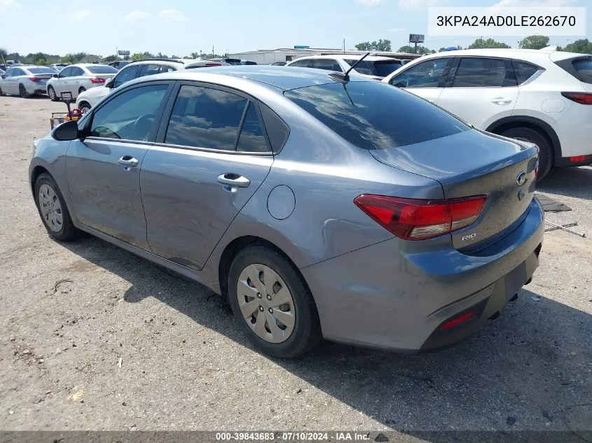 2020 Kia Rio S VIN: 3KPA24AD0LE262670 Lot: 39843683