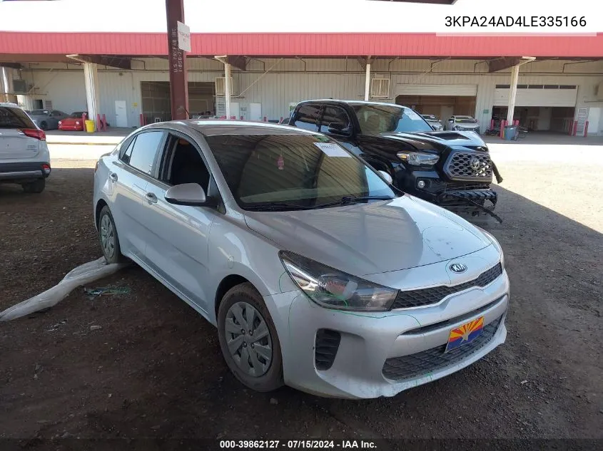 2020 Kia Rio Lx VIN: 3KPA24AD4LE335166 Lot: 39862127