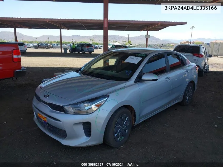 2020 Kia Rio Lx VIN: 3KPA24AD4LE335166 Lot: 39862127