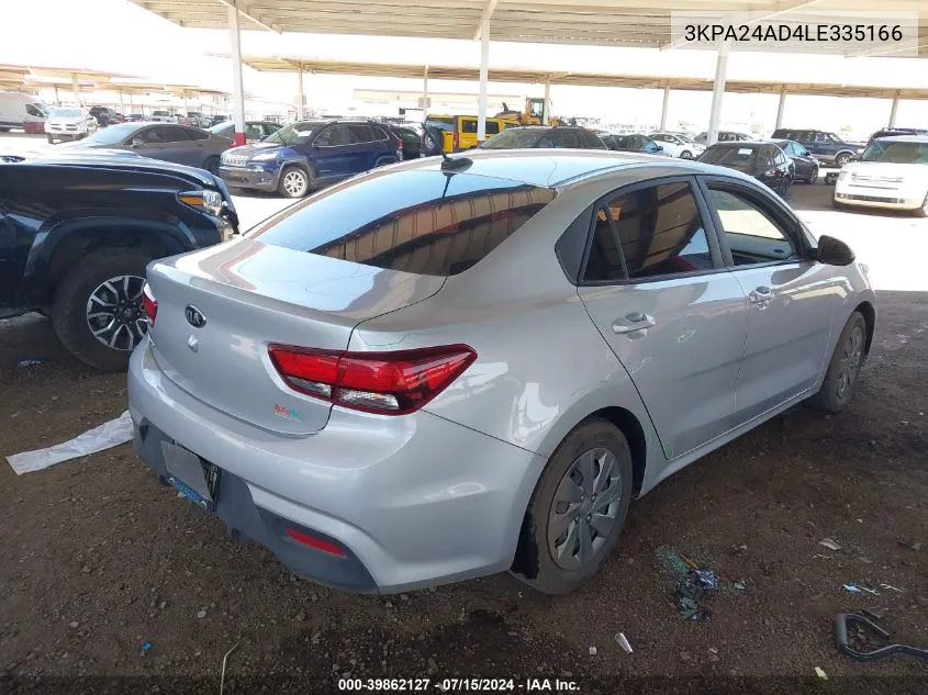 2020 Kia Rio Lx VIN: 3KPA24AD4LE335166 Lot: 39862127