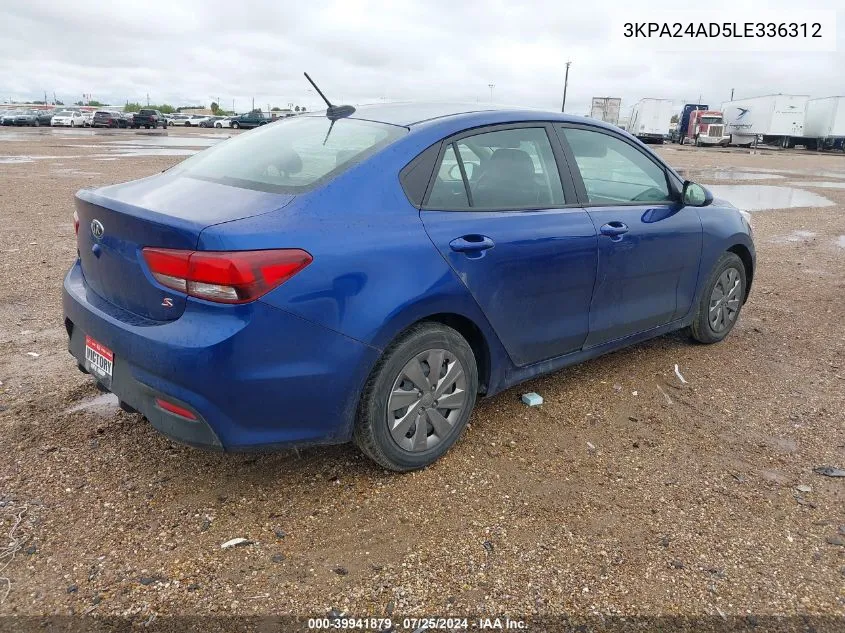 2020 Kia Rio S VIN: 3KPA24AD5LE336312 Lot: 39941879