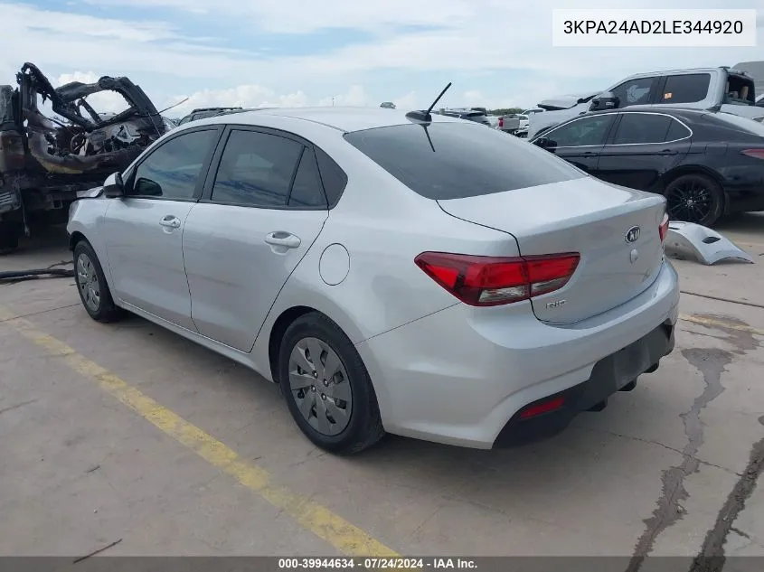 3KPA24AD2LE344920 2020 Kia Rio S