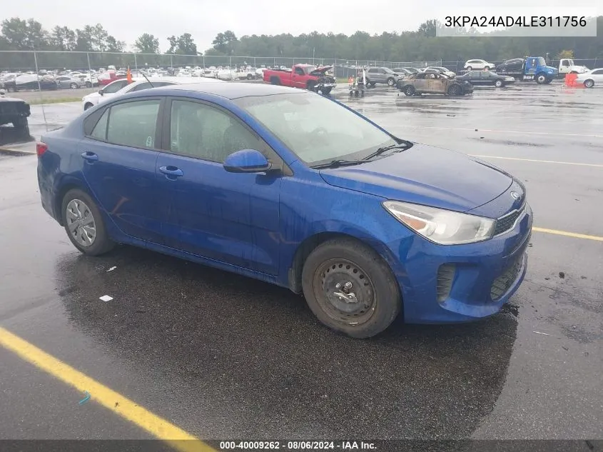 2020 Kia Rio S VIN: 3KPA24AD4LE311756 Lot: 40009262