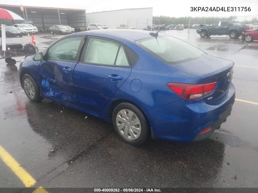 3KPA24AD4LE311756 2020 Kia Rio S